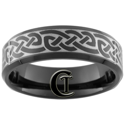 7mm Black Beveled Tungsten Carbide Celtic Design