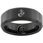 7mm Black Beveled Tungsten Carbide Marines Eagle Globe and Anchor Design Ring.