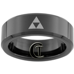 7mm Black Beveled Tungsten Carbide Zelda Design