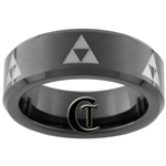 7mm Black Beveled Tungsten Carbide Zelda Design