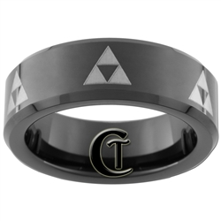 7mm Black Beveled Tungsten Carbide Zelda Design