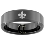 7mm Black Beveled Tungsten Carbide Fleur De Lis Design