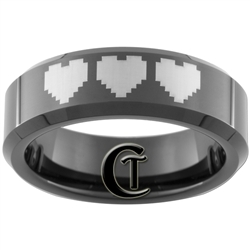 7mm Black Beveled Tungsten Carbide 8-Bit Hearts Design