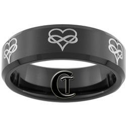 7mm Black Beveled Tungsten Carbide Infinity Hearts Design