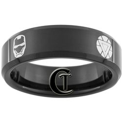 7mm Black Beveled Tungsten Iron Man Ring