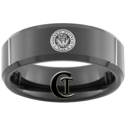 7mm Black Beveled Tungsten Carbide  NAVY Crest Design.