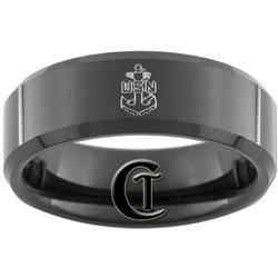 7mm Black Beveled Tungsten Carbide U.S. NAVY Chief Petty Officer Anchor Design Ring.