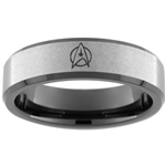 7mm Black Beveled Tungsten Carbide Star Trek Design