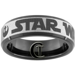 7mm Black Beveled Tungsten Carbide Star Wars Rebel Alliance Design