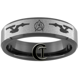 7mm Black Beveled Tungsten Carbide Star Trek Design