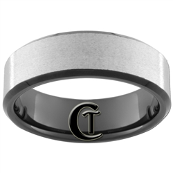 7mm Black Beveled Tungsten Carbide Stone Finish Ring