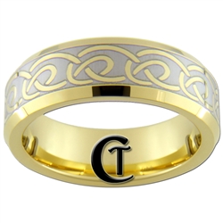 7mm Gold Beveled Tungsten Carbide Celtic Design