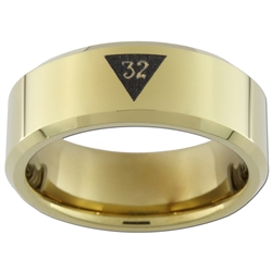 7mm Gold Beveled Tungsten Carbide Masonic Design