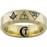 7mm Gold Beveled Tungsten Carbide Masonic Design