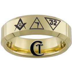 7mm Gold Beveled Tungsten Carbide Masonic Design