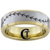 7mm Gold Beveled Tungsten Carbide Satin Finish Baseball Stich Ring Design