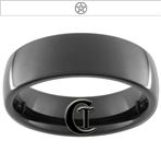 7mm Black Dome Tungsten Carbide Wicca Star Design Ring.