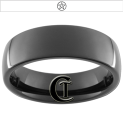 7mm Black Dome Tungsten Carbide Wicca Star Design Ring.