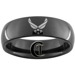 7mm Black Dome Tungsten Carbide Air Force Logo Design.