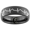 7mm Black Dome Tungsten Carbide Heart EKG Design