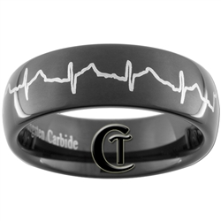 7mm Black Dome Tungsten Carbide Heart EKG Design