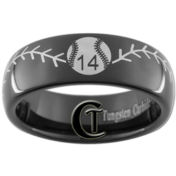 7mm Black Dome Tungsten Carbide Baseball Stich and Custom Number Design