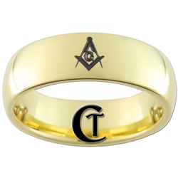 7mm Gold Dome Tungsten Carbide Masonic Design