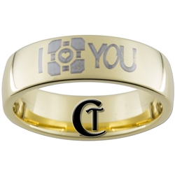 7mm Gold Dome Tungsten Carbide Portal I Love You Design