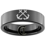 7mm Black Pipe Tungsten Carbide NAVY Anchor Design Ring.