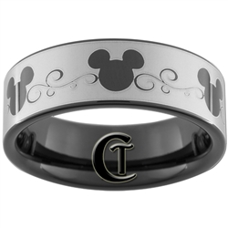 7mm Black Pipe Tungsten Carbide Mickey Mouse Design