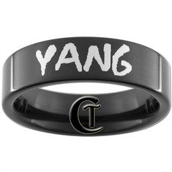 7mm Black Pipe Tungsten Carbide Yang & Infinity Symbol Design