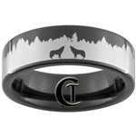 7mm Black Pipe Tungsten Carbide Wolves in the Forest Design