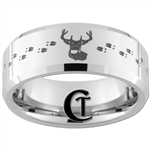 8mm Beveled Tungsten Carbide Deer And Tracks Hunting Design