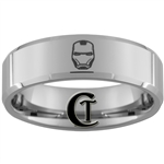 8mm Beveled Polished Tungsten Iron Man Designed Ring