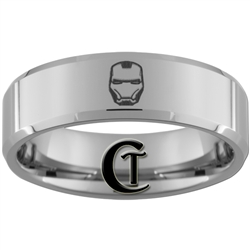 8mm Beveled Polished Tungsten Iron Man Designed Ring