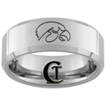 8mm Beveled Tungsten Carbide Iowa Hawkeyes Design Ring.