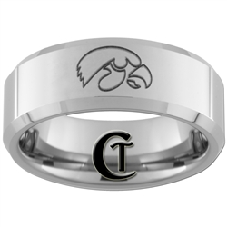 8mm Beveled Tungsten Carbide Iowa Hawkeyes Design Ring.