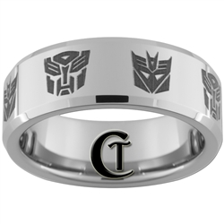 8mm Beveled Tungsten Autobot Decepticon Designed Ring