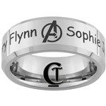 8mm Beveled Tungsten Carbide Avengers & Names Design