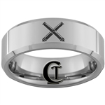 8mm Beveled Tungsten Carbide Army Field Artillery Crossed Cannons Design Ring.