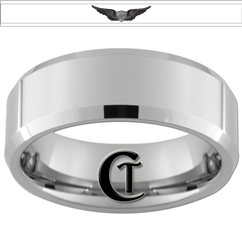 8mm Beveled Tungsten Carbide Custom Military Army Flight Surgeon Badge Design Ring.