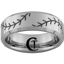 8mm Beveled Tungsten Carbide Baseball Stiches Design