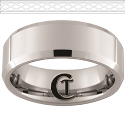 8mm Beveled Tungsten Carbide White Lasered Celtic Knots Design Ring