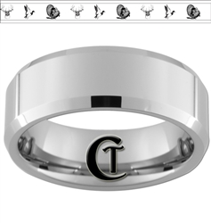 8mm Beveled Tungsten Carbide Buck Duck and Turkey Design Ring.