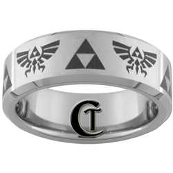 8mm Beveled Tungsten Carbide Zelda Design