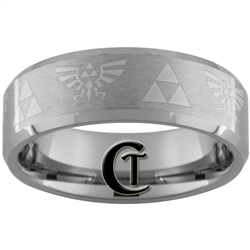 8mm Beveled Tungsten Carbide Satin Finish Zelda Ring Design