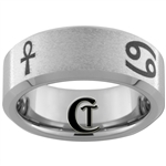 8mm Beveled Tungsten Carbide Stoned Finish Egyptian Relics Design Ring.