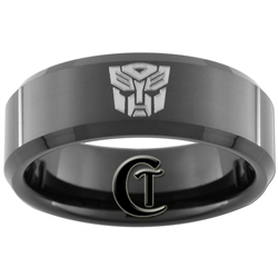 8mm Black Beveled Tungsten Carbide Transformers Autobot Design