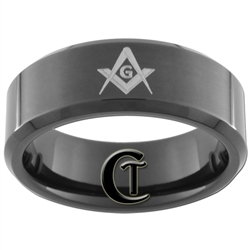 8mm Black Beveled Tungsten Carbide Masonic Design