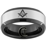 8mm Black Beveled Tungsten Carbide Masonic Design